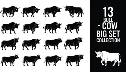 Naklejka premium Collection of bull and cow head illustrations in black and white style