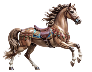  Antique Carousel Horse with Ornate Saddle, isolated on transparent background PNG