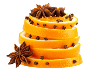 Stacked Orange Wheels with Clove Studs and Anise Accents, Side Angle Cutout.