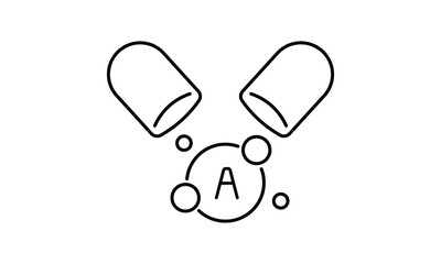 Vitamin A retinol capsule outline icon isolated on transparent background flat vector illustration. EPS 10	