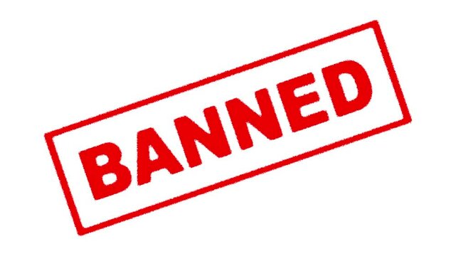 Red rubber stamp of banned animation on transparent background. Red stamp Banned business imprint animation white background denied stamp video. Stamp with the text Banned animation 