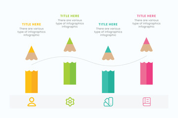 Pencil infographic design template with 4 step for education and Business Concepts, Modern flat vector illustration for presentation
