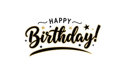 Golden Happy Birthday wishes adorn a black background, a festive design perfect for celebration cards and birthday themed projects.