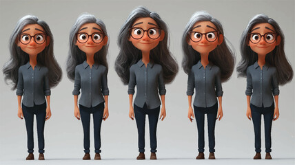 3d set of a woman in casual clothes in different poses illustration in a 3d cartoon style. Fashion teen girl model vector characters set wearing stylish dress with different hairstyles vector.