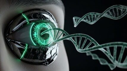 Futuristic Eye Analyzing Genetic Code in Advanced Technology - Powered by Adobe