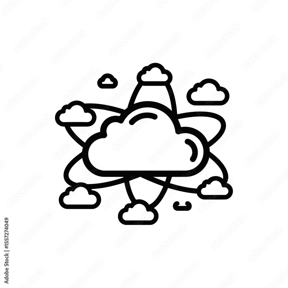 Poster cloud computing concept with stylized clouds and atoms