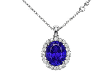 Elegant sapphire and diamond pendant necklace isolated on transparent background