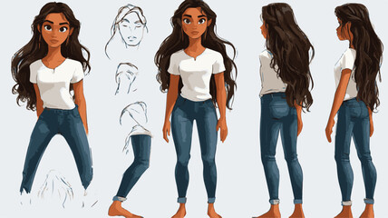 3d set of a woman in casual clothes in different poses illustration in a 3d cartoon style. Fashion teen girl model vector characters set wearing stylish dress with different hairstyles vector.