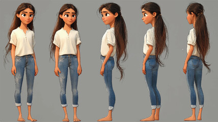 3d set of a woman in casual clothes in different poses illustration in a 3d cartoon style. Fashion teen girl model vector characters set wearing stylish dress with different hairstyles vector.