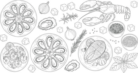 Collection of six different lion head illustrations in black and white