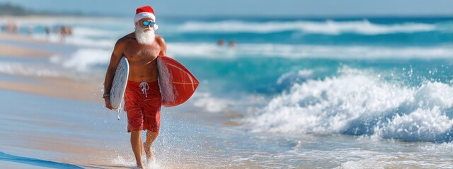 Surfing Santa: Beach Vibes and Holiday Christmas Cheer