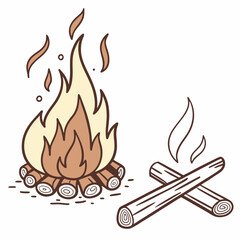 Campfire and logs illustration wood burning