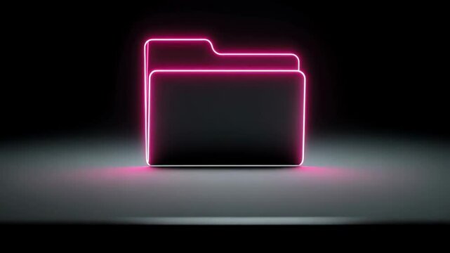 Neon glowing folder in dark environment showcasing modern digital design and vibrant aesthetics for tech enthusiasts and visual artists