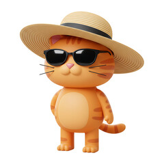 Orange Tabby Cat Wearing Sunglasses and Straw Hat