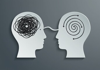 Two heads represent mental states, communication, and clarity in a visual metaphor.