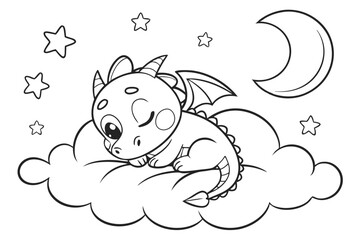 cute baby dragon for coloring book, coloring page, kids