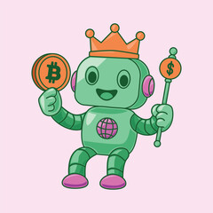 Illustration of Robot King Holding Bitcoin