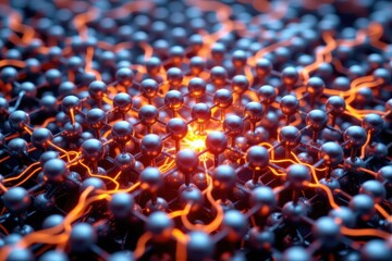 artistic illustration of conductive tungsten crystal lattice, glowing electron flows in dense atomic structure, advanced material science concept.