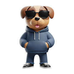Cool Cartoon Dog Wearing Blue Hoodie and Sunglasses