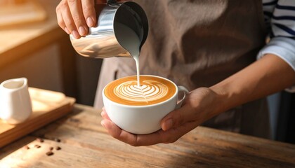 man holding a cup of coffee doing latte art