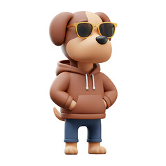 Cute Brown Cartoon Dog Wearing Hoodie and Sunglasses