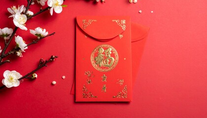 red Chinese envelope, lunar new year, festive red and gold