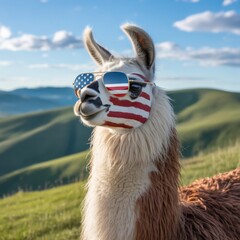 Llama in sunglasses with American flag