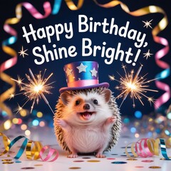 Birthday hedgehog with text Shine Bright
