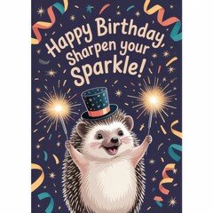 Cute hedgehog with party hat celebrating birthday