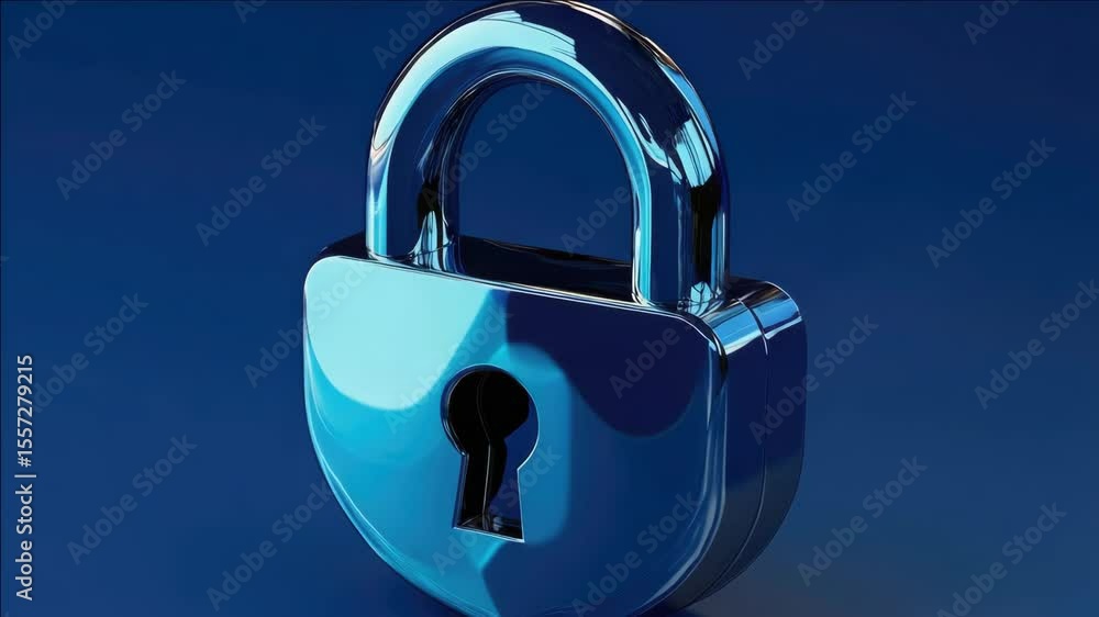 Poster 3d rendering of a silver metallic padlock with keyhole.