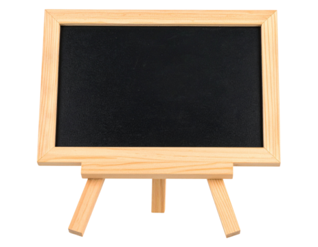 Classic Wooden Easel with Blank Chalkboard, Front-Facing View, Transparent Background.