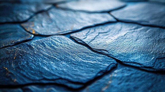 Close-up view of textured blue stone tiles. - Powered by Adobe