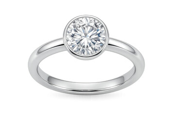 Elegant diamond solitaire ring isolated on transparent background, shiny jewelry