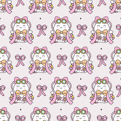 Seamless pattern reto groovy little ghost in spooky summer. Vector illustration.