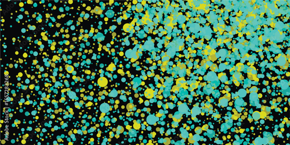 Aufkleber Abstract design with a black background featuring scattered overlapping circles in shades of yellow and teal creating a modern and artistic composition.