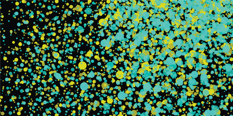 Abstract design with a black background featuring scattered overlapping circles in shades of yellow and teal creating a modern and artistic composition.