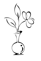 decorative stylized vase with a flower sprig; graphic design