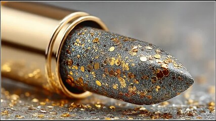 Luxurious gold lipstick with glitter for glamorous makeup looks and beauty product demonstration