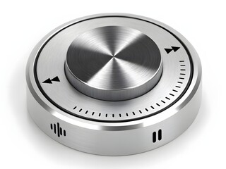 metallic button with a button and white background.