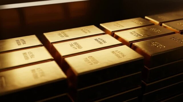 Stacked Gold Bars Gleaming in Vault