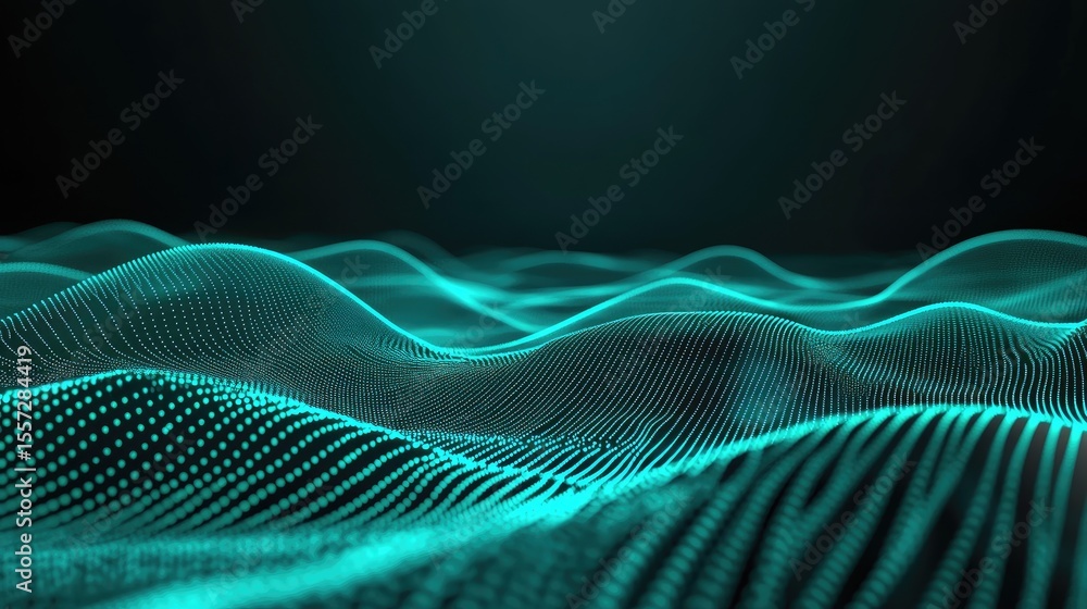 Poster abstract teal digital wave pattern on a dark background.