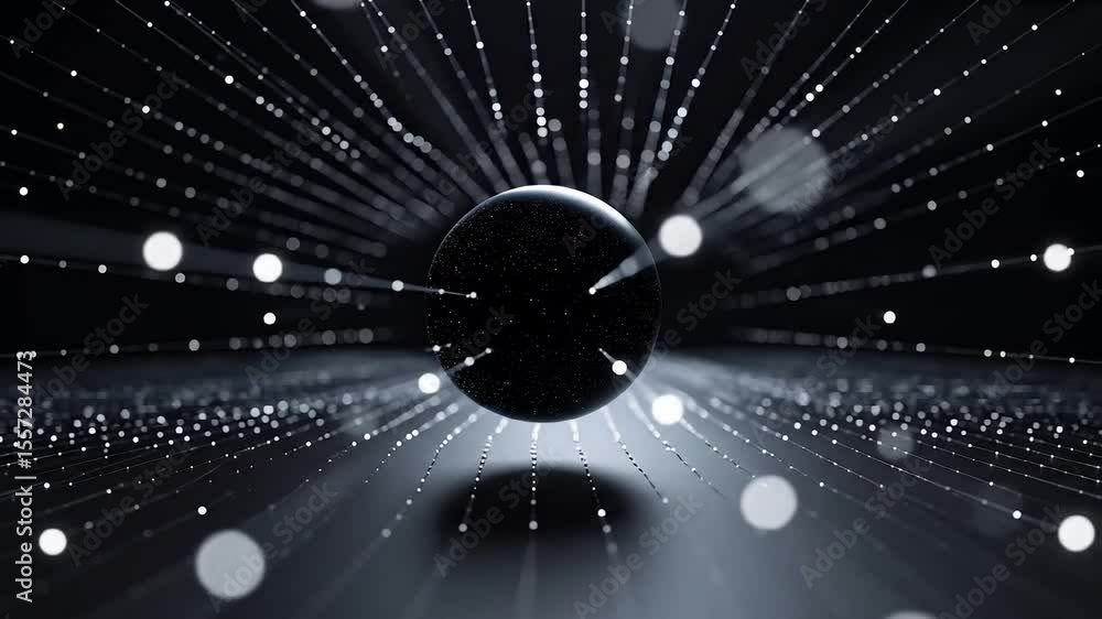 Poster abstract digital sphere with glowing dots and lines on dark background