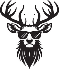 Obraz premium deer head vector, deer head with sunglass clipart silhouette vector, deer head with sunglass vector