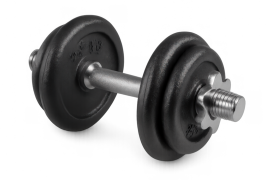 Close-up of an adjustable dumbbell with transparent background, representing weightlifting, bodybuilding, and commitment to exercise