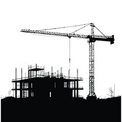 Construction crane and city skyline silhouette with tower crane Vector