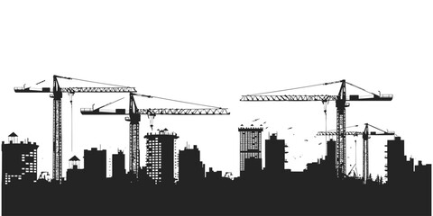 Obraz premium Construction crane and city skyline silhouette with tower crane Vector