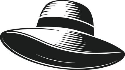 Wide Brim Sun Hat Silhouette – Stylish Summer Headwear Vector Illustration for Beach and Fashion Projects