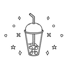 Hand drawn cute boba tea doodle vector illustration