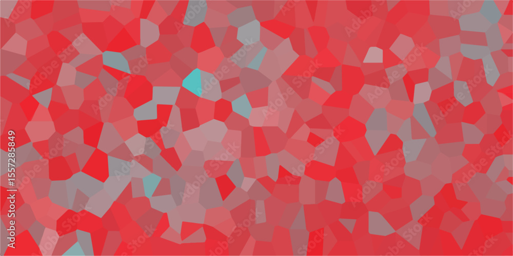 Poster abstract mosaic illustration featuring a range of reds and grays with patches of light blue in a geo