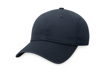 Classic dark blue baseball cap isolated on a transparent background, ideal for showcasing designs and logos